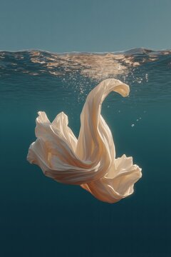 A white plastic bag floating in the ocean
