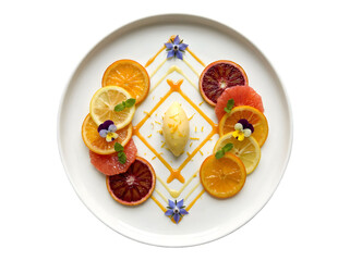 Exquisite Citrus Dessert Plate Arranged with Garnishes and Tantalizing Flavors for a Stunning Presentation