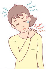 病気・疾患のイラスト - 更年期障害・肩こり・女性ホルモン減少
