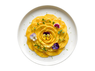 Exquisite Mango Rose Dessert Artfully Crafted with Edible Flowers and Citrus Zest