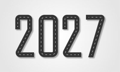 Year 2027 shaped road with white markings isolated on white background. 2027 New Year