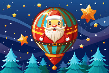 Fototapeta premium A beautiful balloon with a Santa Claus design, an attractive idea for Christmas, a dark background and attractive stars are drawn...