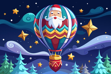 Fototapeta premium A beautiful balloon with a Santa Claus design, an attractive idea for Christmas, a dark background and attractive stars are drawn...