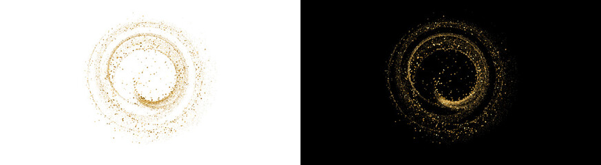 PNG image of Swirling golden glitter dust particles forming abstract circular trails against a deep for festive design elements on transparent background