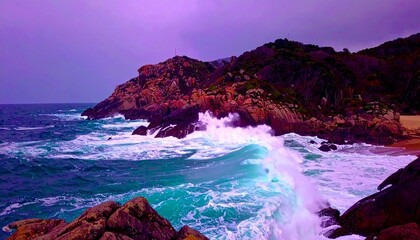 powerful storm surge on a rocky coast