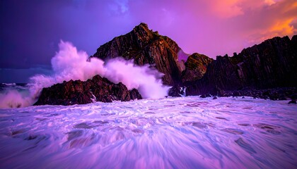 intense sea storm hitting the beach