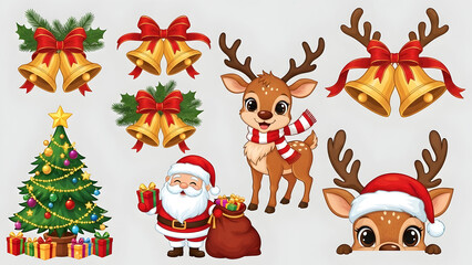 Christmas icons santa reindeer tree bells and more