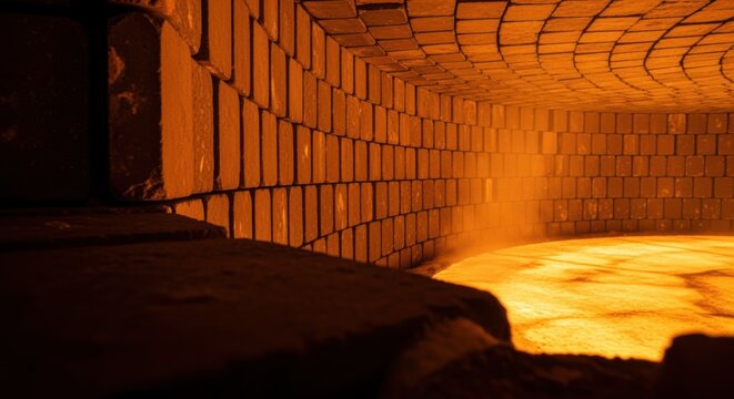 Industrial moltensalt tank interior highlighting segmented ceramic lining designed to withstand extreme temperatures in renewable energy thermal storage facilities.