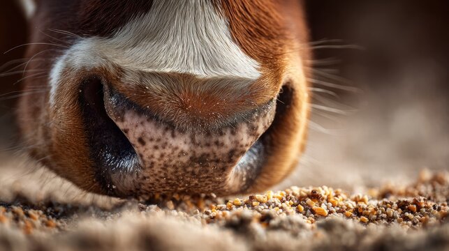 Close up of a cows snout eating food
