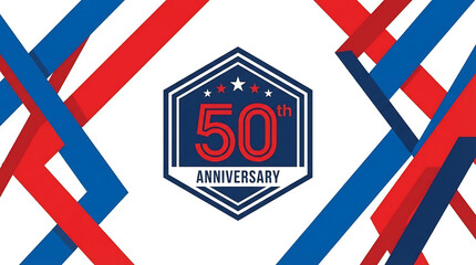 50th Anniversary Celebration Graphic with Red, White, and Blue Ribbons