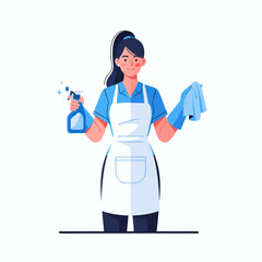 Happy Cleaner Woman with Spray Bottle and Cloth.