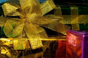 Beautifully wrapped presents with colorful bows ready for a celebration
