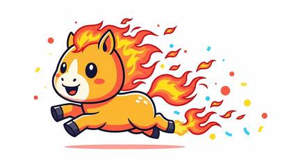 Adorable fire horse running happily with flame trail behind energetic pose chibi proportions glowing flame mane