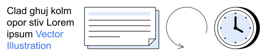 Productivity, time management, workflow optimization, business documents, scheduling, deadlines. A document with a circular arrow and clock symbol displayed. Productivity and time management
