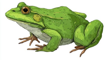 Obraz premium A vibrant illustration features a side profile of a plump, green amphibian, showcasing detailed skin texture and large eyes