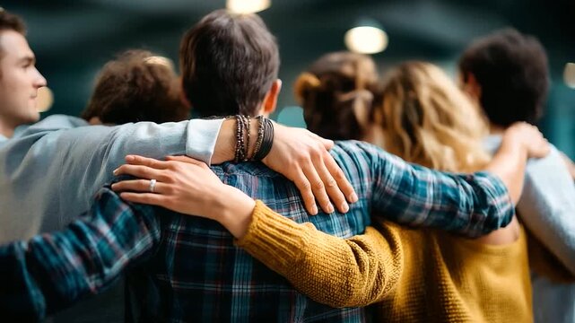 Diverse colleagues in flexible workplace setting faceless team members soft modern environment collaborative workspace visual inclusive office scene team diversity display