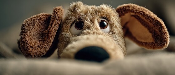 Fototapeta premium Close up of a plush toy dog with big eyes