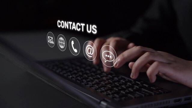 UI concept for contact us section showing icons for email, web, phone, and message. Contact and support icons help streamline business communication and improve customer contact experience. Muxer