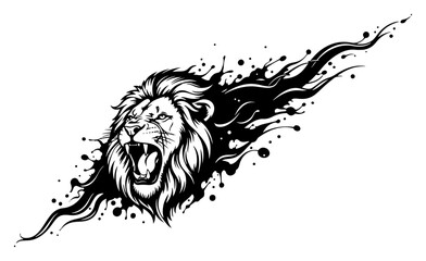 Aggressive roaring lion head tattoo design with splashing mane © Camel
