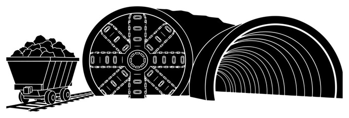 Tunnel boring machine digging underground with mining cart © Camel