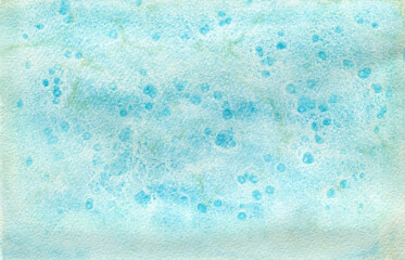 Light blue watercolour textured horizontal cloud stain background. Abstract textured turquoise cyan wash technique watercolor for water splash, nature sky concept, aquarelle brush stroke texture