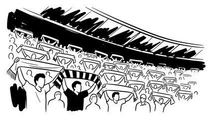 Cheering football fans holding scarves in stadium crowd sketch © Camel