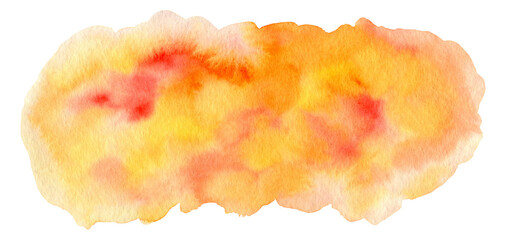 Bright orange, yellow and red watercolour gradient textured fluffy cloud shape stain background. Abstract warm colors wash technique watercolor blob for nature sky concept, brush stroke texture
