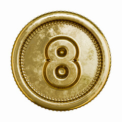 Golden aged coin Number 8 EIGHT 3D