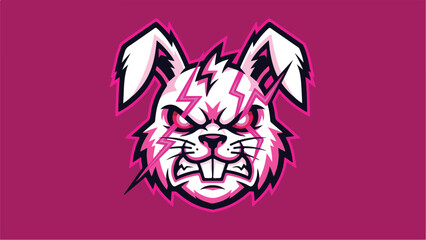 Obraz premium Aggressive Rabbit Mascot Logo Design with Lightning Bolt Detail.