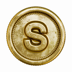Golden aged coin Letter S 3D