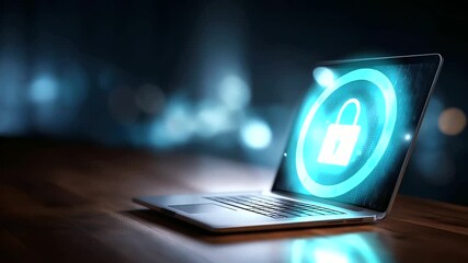 Protected laptop visualization with security elements soft tech background zipper lock symbolism cybersecurity concept display data protection imagery digital safety represent - Powered by Adobe