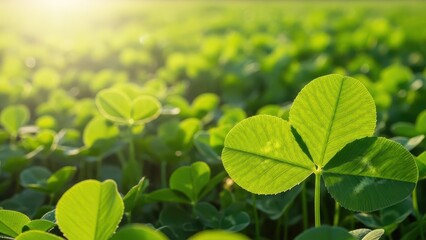 Vibrant field of clover with lush green leaves in sunlight