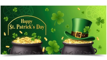 Happy St. Patrick's Day celebration with golden coins and shamrocks