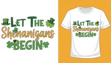 Fun St. Patrick's Day t-shirt design with shamrocks and hat