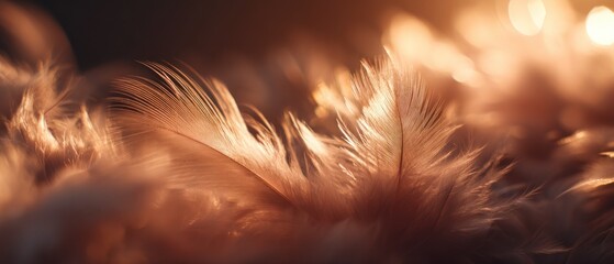 Close up of bird feathers in warm light