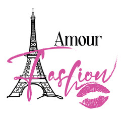 Fashion vector apparel print with Eiffel tower trendy stylish print