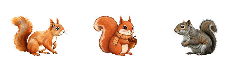 Collection Three Squirrel Illustrations Different