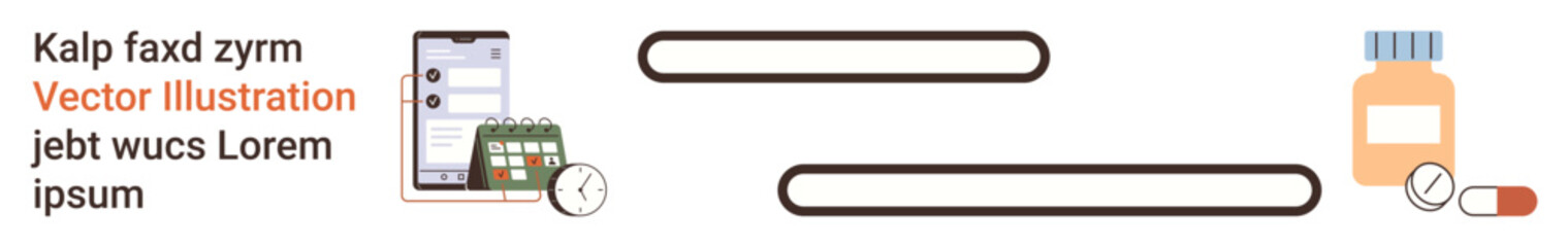 Digital health monitoring, appointment scheduling, telemedicine, pharmaceutical care, time management, healthcare planning. Smartphone with calendar, clock pill bottle and pills. Digital health