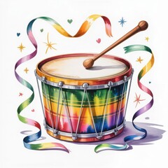 Colorful Drum With Ribbons and Stars in Artistic Setting for Creative Projects and Children&rsquo;s Themes