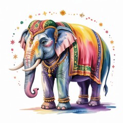 Colorful Elephant With Decorations in Tropical Setting Displaying Intricate Designs