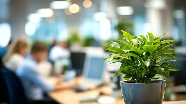 Contemporary biophilic workspace design faceless employees soft flexible environment comfortable work zones natural element integration plant filled office scene with copy