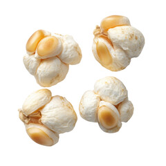 Popcorn Clusters: Close-up studio shot captures the texture and form of several popcorn clusters, each a delightful bite of fluffy, airy goodness.