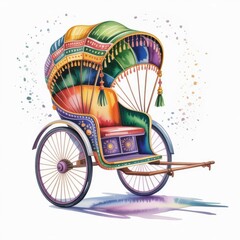 Colorful Rickshaw With Detailed Patterns in a Vibrant Watercolor Style