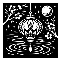  Floating Lantern Night Scene Illustration