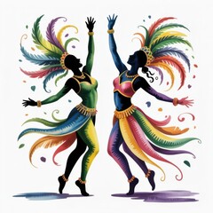 Two Dancers Celebrate in Vibrant Costumes During a Festive Gathering in a Colorful Setting