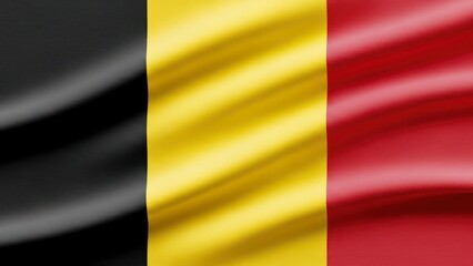 Belgium National Flag Waving Black Yellow Red Fabric Background