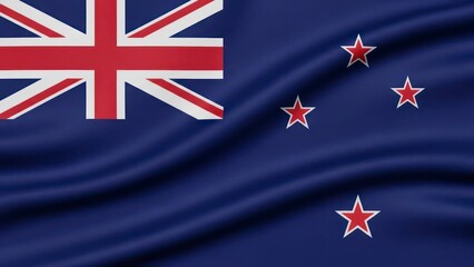 New Zealand National Flag Waving on Fabric Texture Background