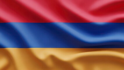 Armenia National Flag Waving Tricolor Fabric Background