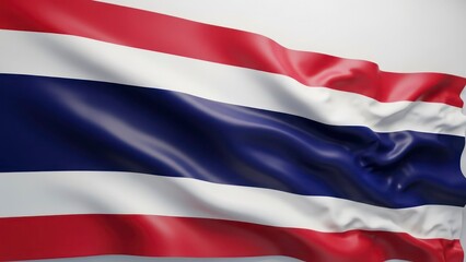 Thailand National Flag Waving Red White Blue Fabric Background