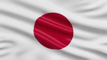 Japan National Flag Waving with Red Circle Fabric Background